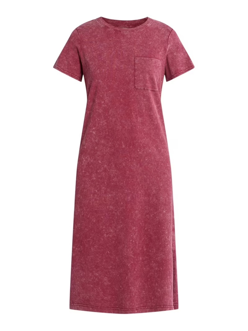 Time and Tru Washed Berry Short-Sleeve Pocket Midi Dress